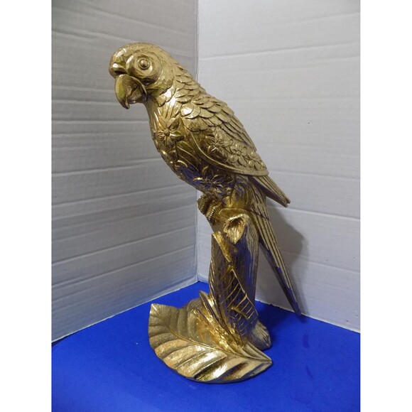 NEW Gold Parrot Statue Figurine Tropical Home Decor Birds Macaw - Picture 6 of 7